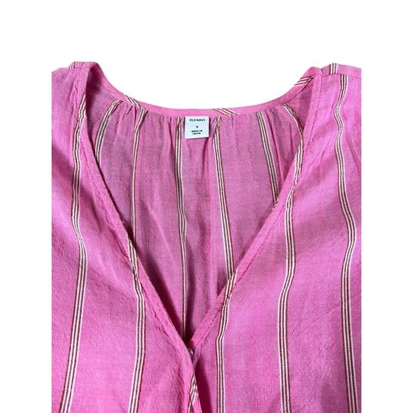 Old Navy Wrap Top Size Small Pink Striped Long-Sleeve Blouse Cotton Blend - Picture 3 of 7